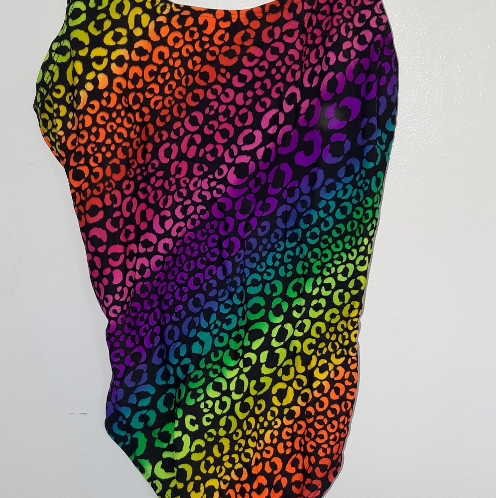 SO girls neon leopard print bathing suit